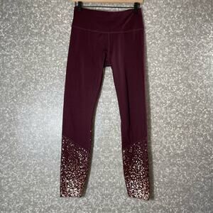 Apana Burgundy Gold Flecked Legs Activewear Leggings - Size Small - High Rise